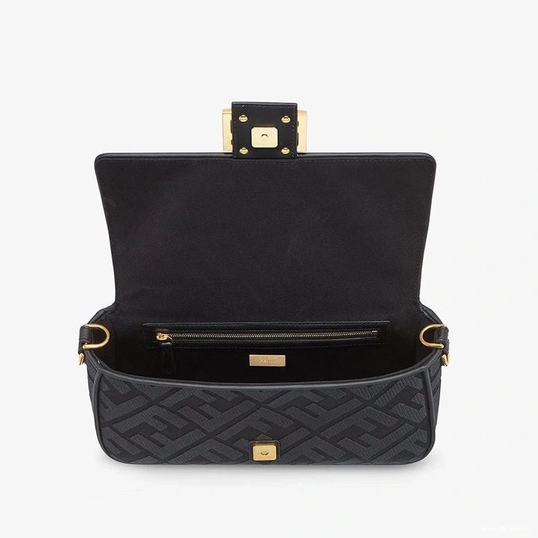 Affordable HOT In Canvas Strap Medium Bag Motif Black Cut with Laser Baguette Fendi FF 0725